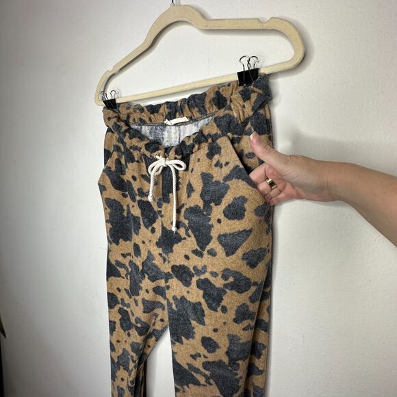 Entro Muted Tan and Black Cheetah Print Drawstring Jogger Pants With Pockets L - Picture 4 of 14